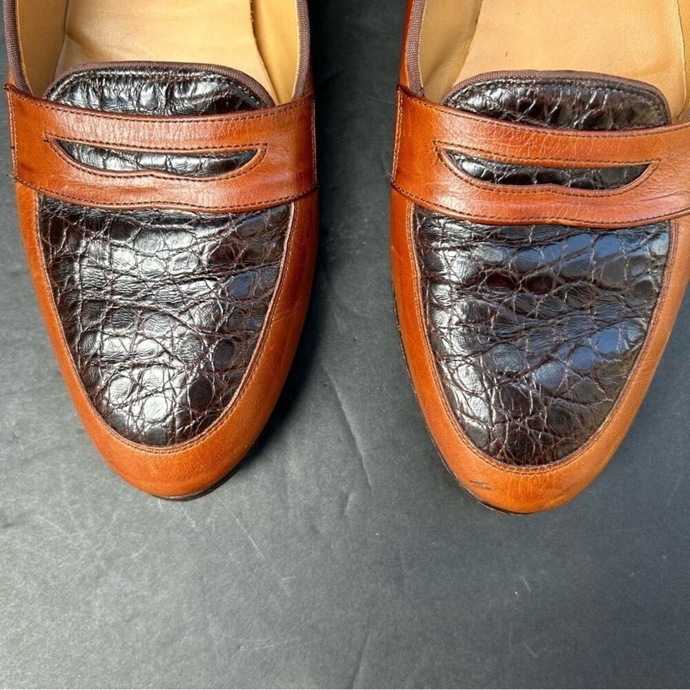 Allen Edmunds Avalon Two-Tone Loafers, Brown Leather w/ Embossed Croc, Size 6.5 - Picture 7 of 16